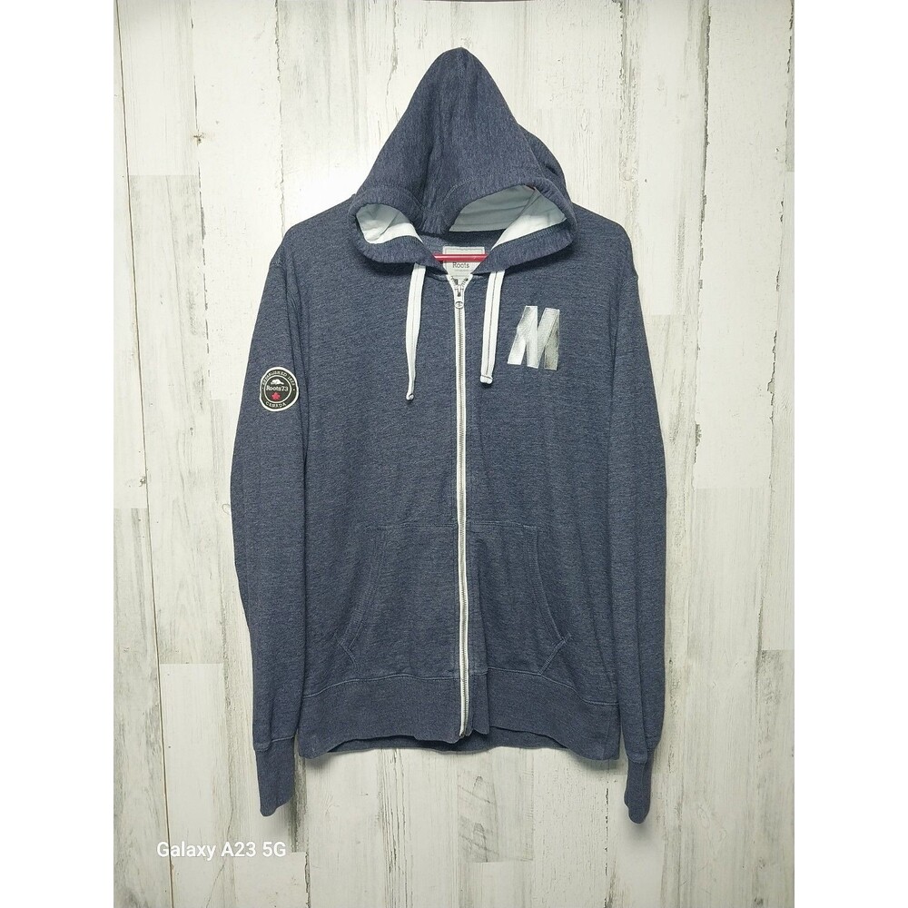 ROOTS Women's Large Sandylake Full Zip Hoodie Ink Blue Hoodie M Embroidery